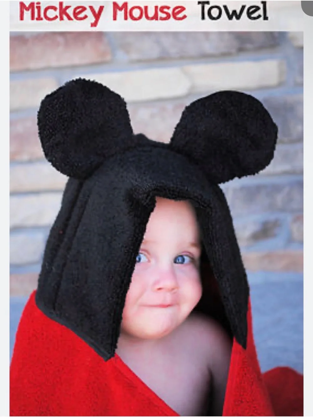 Pottery Barn Mickey Mouse Hooded Towel - Black & Red